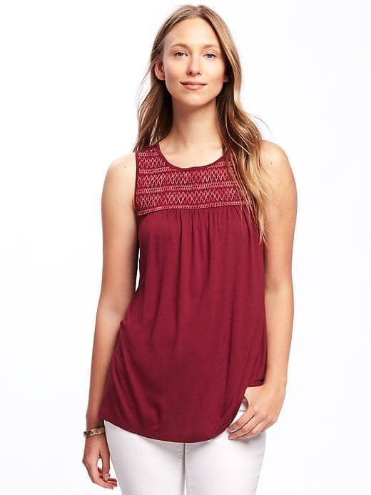 Old Navy Smocked Yoke Swing Top For Women - Gosh Garnet