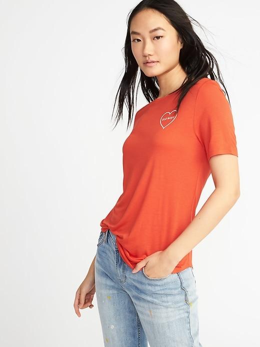 Old Navy Womens Relaxed Graphic Crew-neck Tee For Women Logo Heart Orange Size M