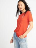 Old Navy Womens Relaxed Graphic Crew-neck Tee For Women Logo Heart Orange Size M