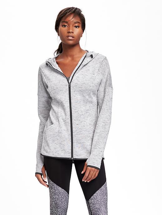 Old Navy Go Dry Tech Fleece Full Zip Hoodie For Women - Light Grey Heather