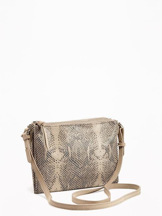 Old Navy Double Zip Crossbody Bag For Women - Tan Snake