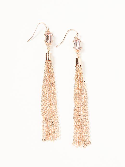 Old Navy Crystal Baguette Tassel Drop Earrings For Women - Rose Gold