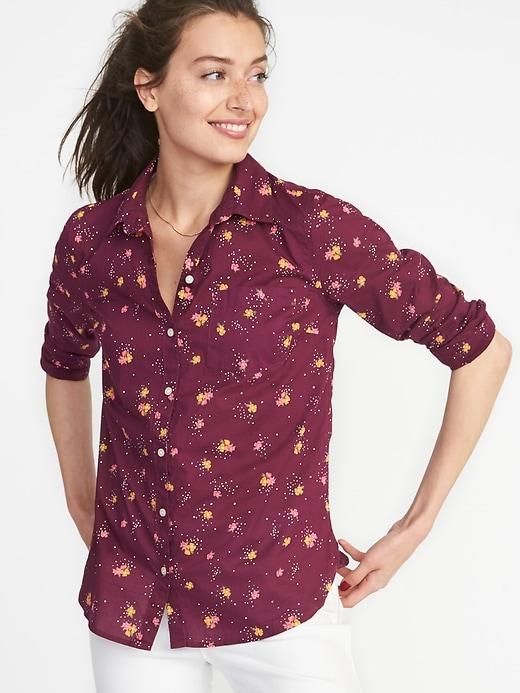 Old Navy Womens Relaxed Printed Classic Shirt For Women Burgundy Floral Size L