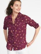 Old Navy Womens Relaxed Printed Classic Shirt For Women Burgundy Floral Size L