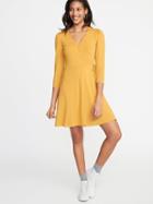 Waist-defined Wrap-front Dress For Women