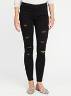 Old Navy Mid Rise Distressed Rockstar Jeans For Women - Black