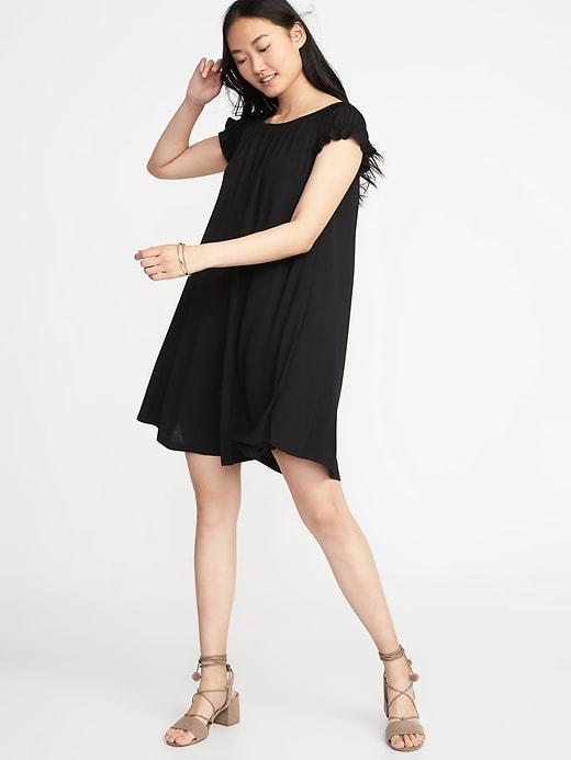 Old Navy Womens Jersey Flutter-sleeve Swing Dress For Women Blackjack Size Xl