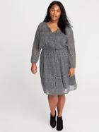 Old Navy Womens Star-print Plus-size Chiffon Dress White Size 3x
