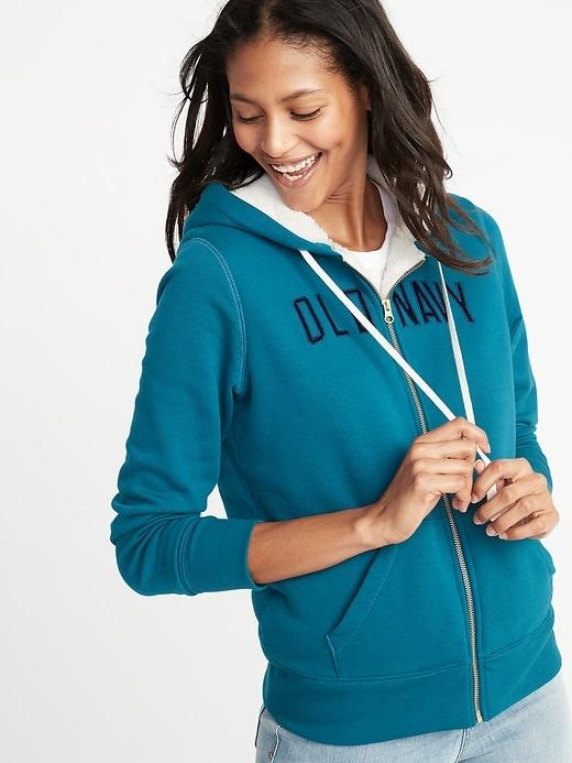 Old Navy Womens Relaxed Sherpa-lined Zip Hoodie For Women Tealspin Size S
