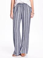 Old Navy Wide Leg Linen Pants For Women - Blue Stripe