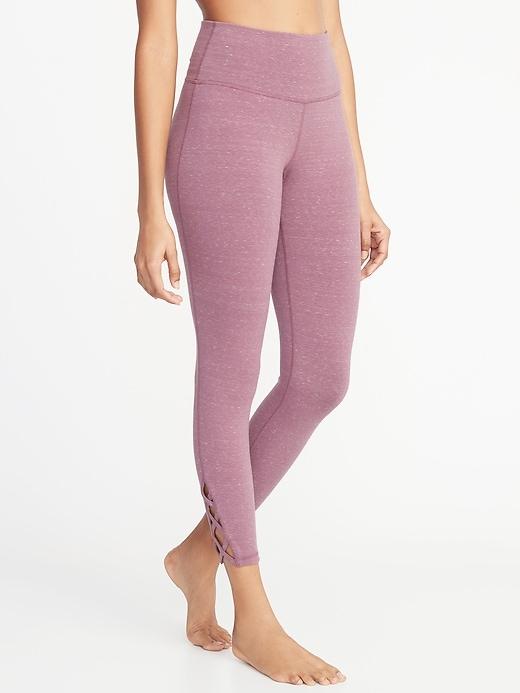 Old Navy Womens High-rise 7/8-length Lattice-hem Yoga Leggings For Women Bust A Mauve Size Xl
