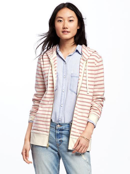 Old Navy Relaxed Full Zip Striped Hoodie For Women - White Stripe