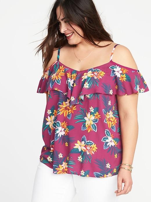 Old Navy Womens Plus-size Ruffled Cold-shoulder Top Purple Floral Size 3x
