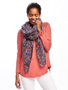 Old Navy Printed Herringbone Linear Scarf For Women - Blue Floral