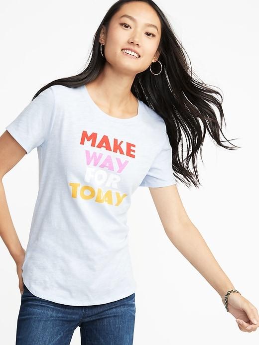 Old Navy Womens Everywear Graphic Slub-knit Tee For Women Light Blue Size Xs