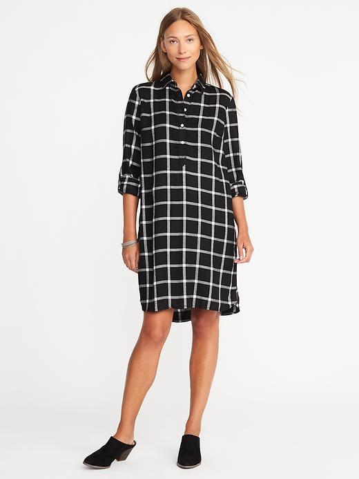 Old Navy Plaid Pullover Shirt Dress For Women - Black Plaid