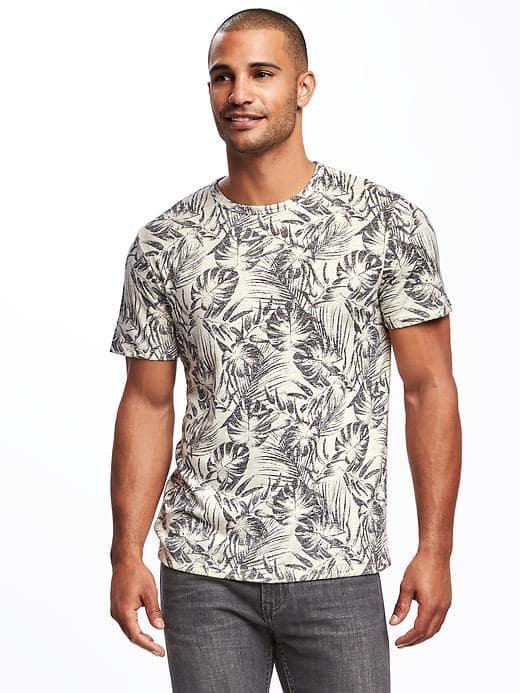 Old Navy Linen Blend Crew Neck Tee For Men - White Palm Print