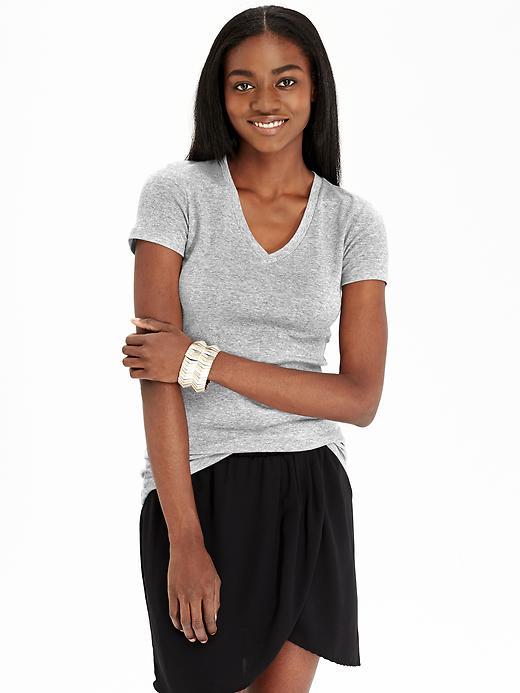 Old Navy Womens Fitted V Neck Tees Size L Tall - Light Heather Gray