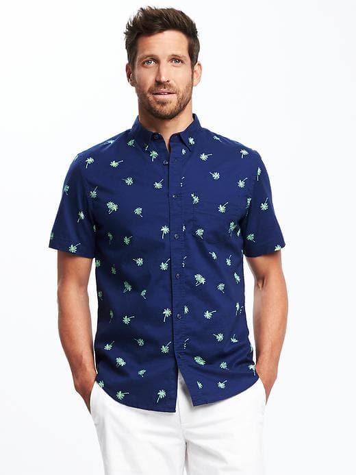 Old Navy Slim Fit Built In Flex Summer Weight Oxford Shirt For Men - Night Flight