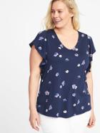 Old Navy Womens Plus-size Ruffle-sleeve Top Navy Blue Print Size 4x