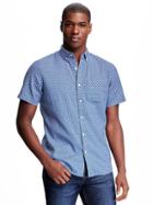 Old Navy Printed Slim Fit Linen Blend Shirt For Men - Kentucky Blue