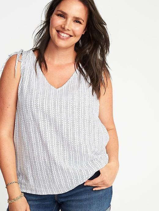 Old Navy Womens Plus-size Sleeveless Linen-blend Tie-shoulder Top Light Blue Print Size 4x