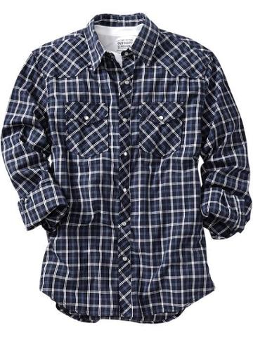 Old Navy Old Navy Mens Patterned Western Shirts - Navy Plaid