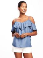 Old Navy Relaxed Off The Shoulder Tencel Top For Women - Smith Wash