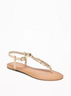 Old Navy Womens Braided T-strap Sandals For Women Metallic Multi Size 10