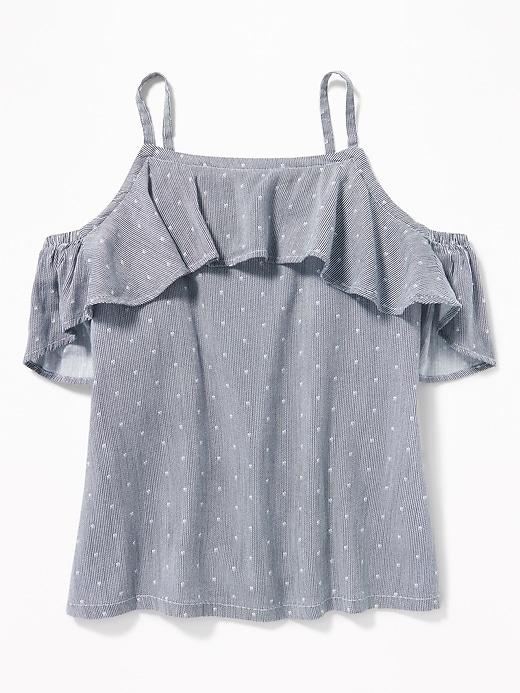 Ruffled Cold-shoulder Slub-weave Cami