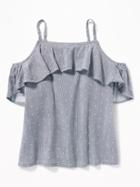 Ruffled Cold-shoulder Slub-weave Cami