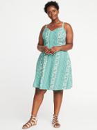 Old Navy Womens Plus-size Fit & Flare Cami Dress Green Floral Size 2x