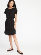 Old Navy Womens Waist-defined Smocked-neck Dress For Women Black Size L