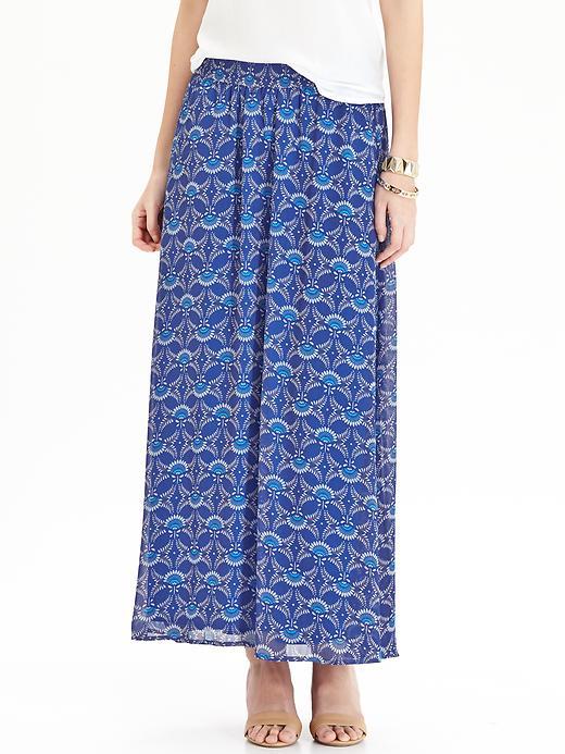 Old Navy Womens Crinkle Chiffon Maxi Skirts - Light Blue Print