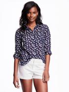Old Navy Printed Classic Oxford For Women - Navy Blue Print