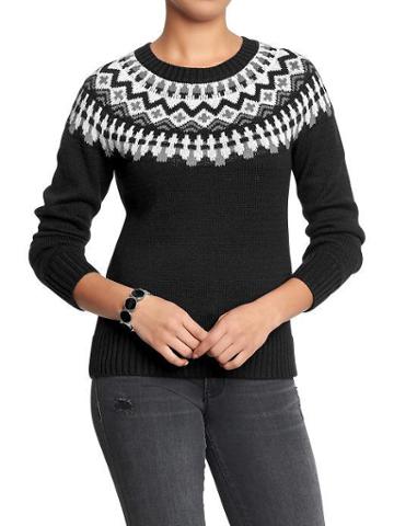 Old Navy Womens Fair Isle Yoke Sweaters Size L Tall - Black