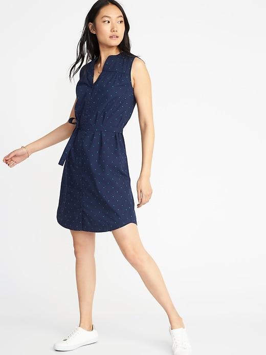 Old Navy Womens Sleeveless Tie-belt Shirt Dress For Women Blue Mosaic Size Xxl