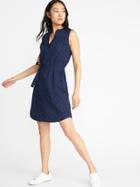 Old Navy Womens Sleeveless Tie-belt Shirt Dress For Women Blue Mosaic Size Xxl