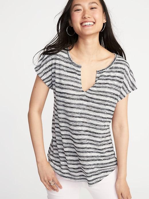 Old Navy Womens Relaxed Split-neck Tee For Women Charcoal Stripe Size S