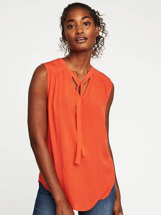 Old Navy Relaxed Sleeveless Tie Neck Top For Women - Sea Anemone