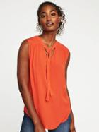Old Navy Relaxed Sleeveless Tie Neck Top For Women - Sea Anemone