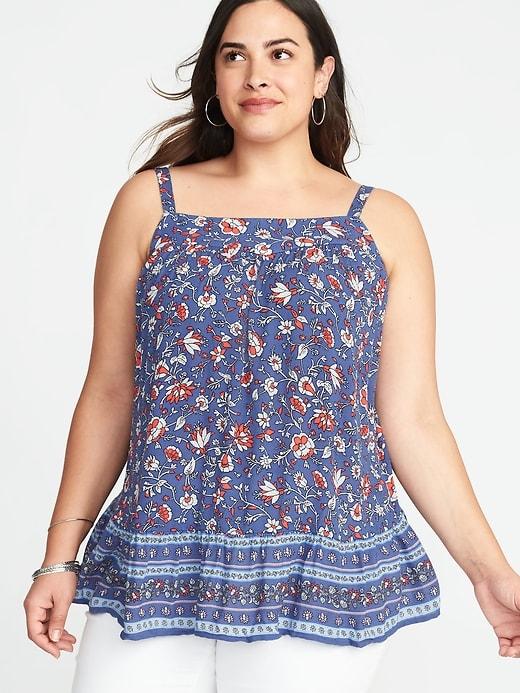 Old Navy Womens Crinkle-crepe Tiered-hem Plus-size Swing Cami Navy Floral Size 1x