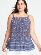 Old Navy Womens Crinkle-crepe Tiered-hem Plus-size Swing Cami Navy Floral Size 1x