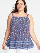 Old Navy Womens Crinkle-crepe Tiered-hem Plus-size Swing Cami Navy Floral Size 1x