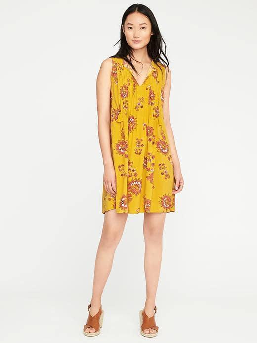 Old Navy Sleeveless Pintuck Swing Dress For Women - Yellow Print