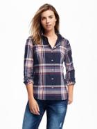 Old Navy Classic Plaid Shirt For Women - Navy Plaid