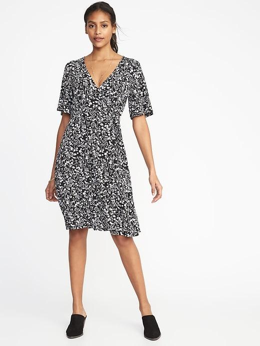 Old Navy Womens Tie-belt Flutter-sleeve Dress For Women Black Floral Size M