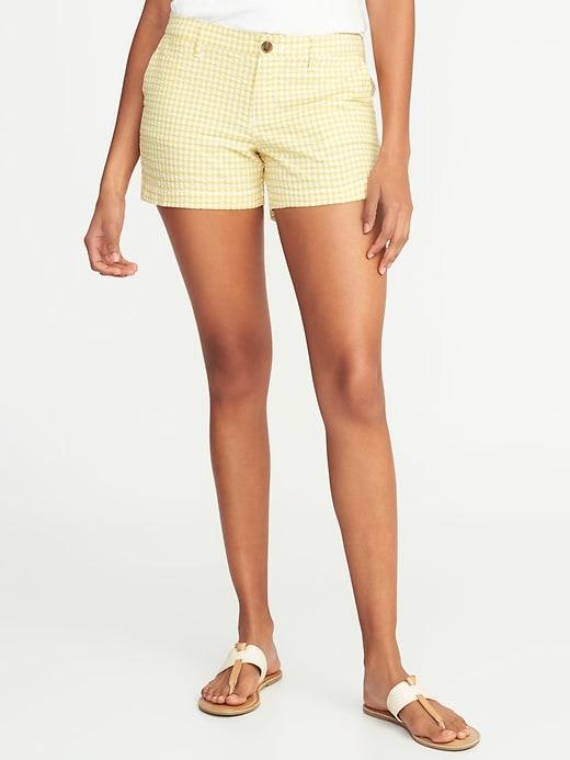 Old Navy Womens Mid-rise Everyday Seersucker Shorts For Women (3 1/2) Yellow Gingham Size 4