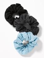 Old Navy Womens Scrunchie Hair-tie 3-pack For Women Chambray/charcoal/black Jack Size One Size