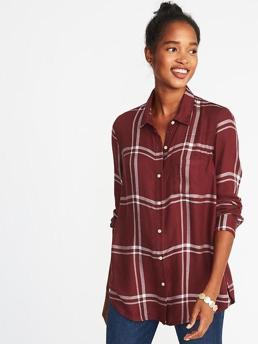 Old Navy Womens Relaxed Classic Flannel Shirt For Women Burgundy Plaid Size Xxl